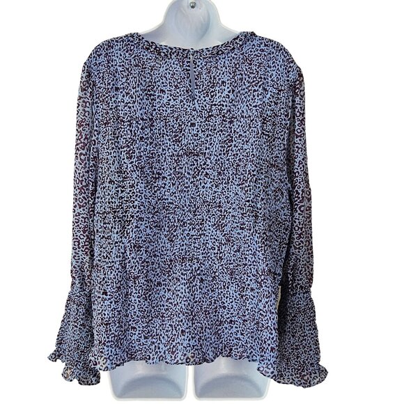 Womens Plus Size 2X Smocked Long Sleeve Leopard Print Blouse Blue & Purple - Picture 4 of 13